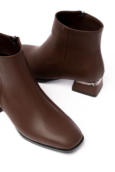 RM-500 Kahverengi Topuklu Fermuarlı Günlük Kadın Bot - 3
