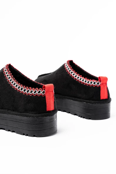 NDR-2888 Siyah Süet İçi Kürklü Kışlık Kapalı Burun Kadın Günlük Terlik - Resim 3