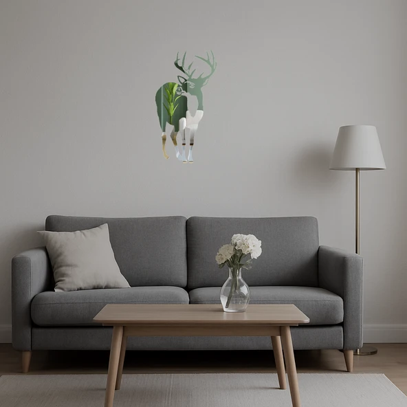 Geyik Silüeti ve Ağaç Detaylı Duvar Aynalı Tablosu - Resim 5