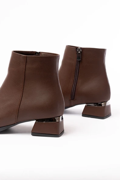 RM-500 Kahverengi Topuklu Fermuarlı Günlük Kadın Bot - 5