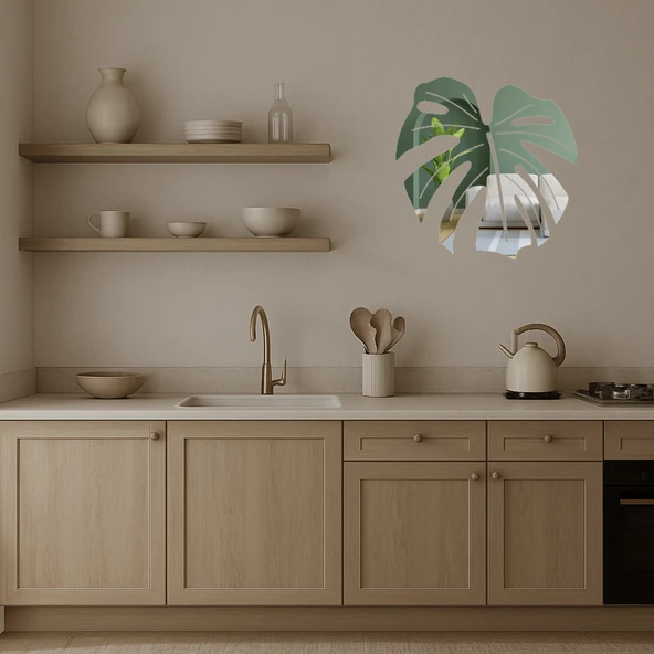 Monstera Yaprağı Tasarımlı  Dekoratif İç Mekan Aynalı Tablo - Resim 4