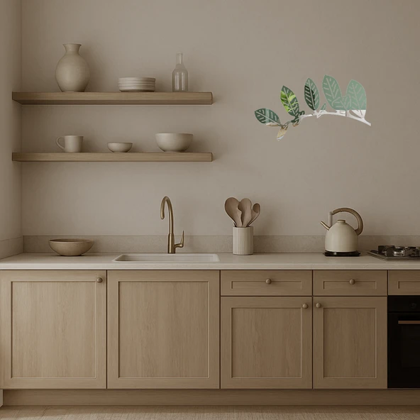 Zarif Yaprak Silüetli  Dekoratif Aynalı Tablo - Resim 3