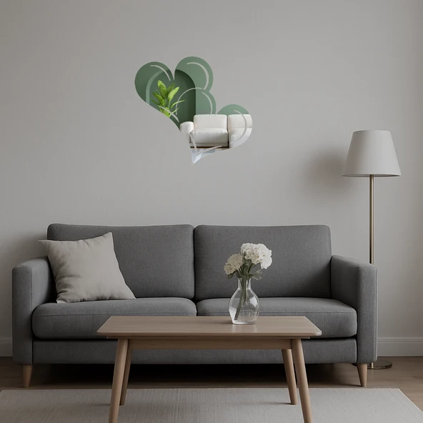 Kalp Desenli  Romantik Dekor Aynalı Tablo - Resim 5