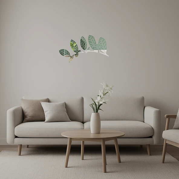 Zarif Yaprak Silüetli  Dekoratif Aynalı Tablo ürün görseli 1