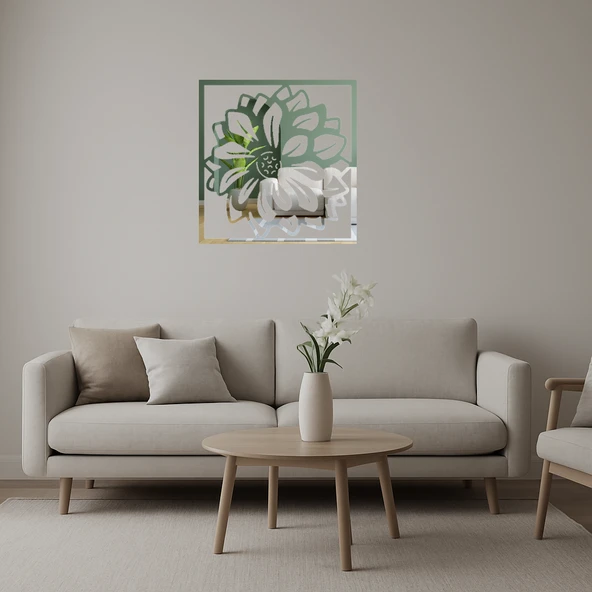 Çiçek Desenli Dekoratif İç Mekan Aynalı Tabloi ürün görseli 1