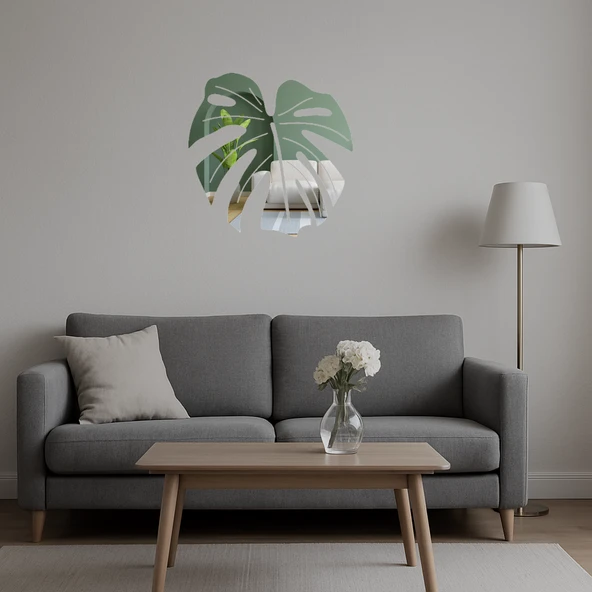 Monstera Yaprağı Tasarımlı  Dekoratif İç Mekan Aynalı Tablo - Resim 5