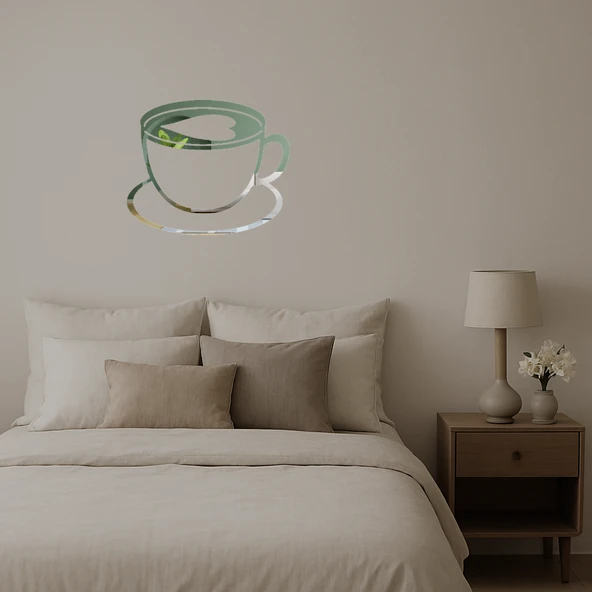Kalp Figürlü Cappuccino Fincanı Dekoratif  Aynalı Tablo - Resim 2