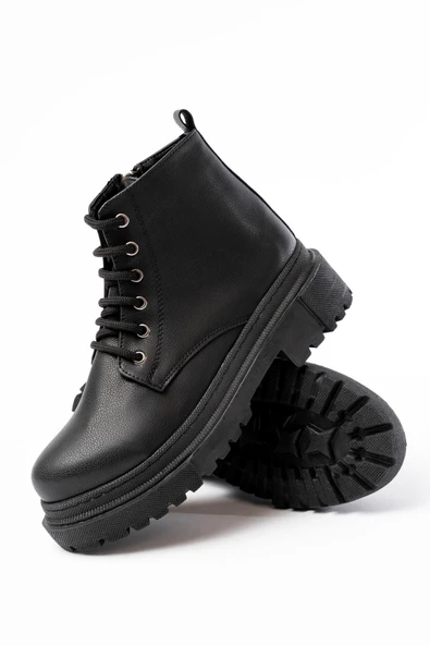 812-2129 Siyah Bağcıklı Fermuarlı Günlük Kadın Bot - 4