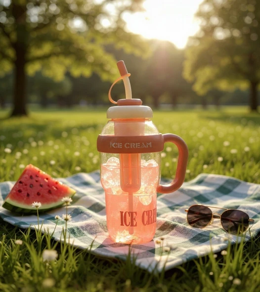 1300 ml Kulplu Suluk Matara Detox ve Soğuk İçecek Şişesi Pipetli Suluk Taşınabilir BPA içermez Kahve - 2