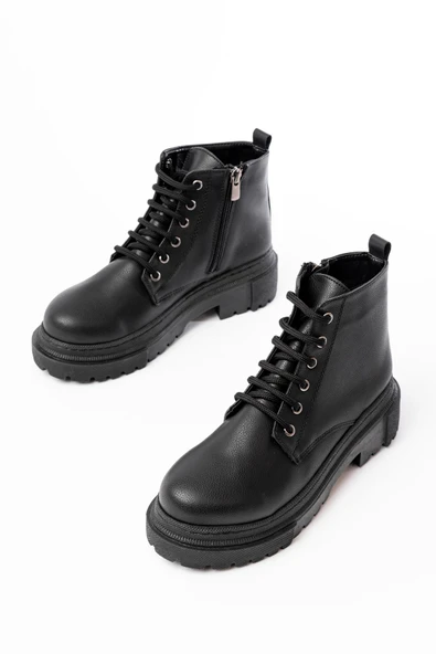 812-2129 Siyah Bağcıklı Fermuarlı Günlük Kadın Bot - 3