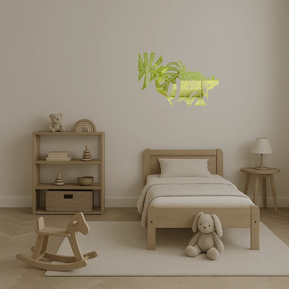 Tropikal Monstera Desenli  Duvar Altın Aynalı Tablosu - 4