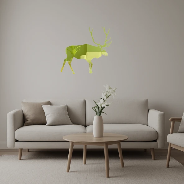 Geyik ve Dağ Manzaralı Dekoratif Altın Aynalı Tablo