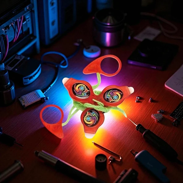 VIP RENKLİ LED IŞIKLI FIRFIR KIRMIZI FIRFIR YENİ NESİL IŞIKLI OYUNCAK RED A PULL IT TO TOP SPİNİNG - Resim 3