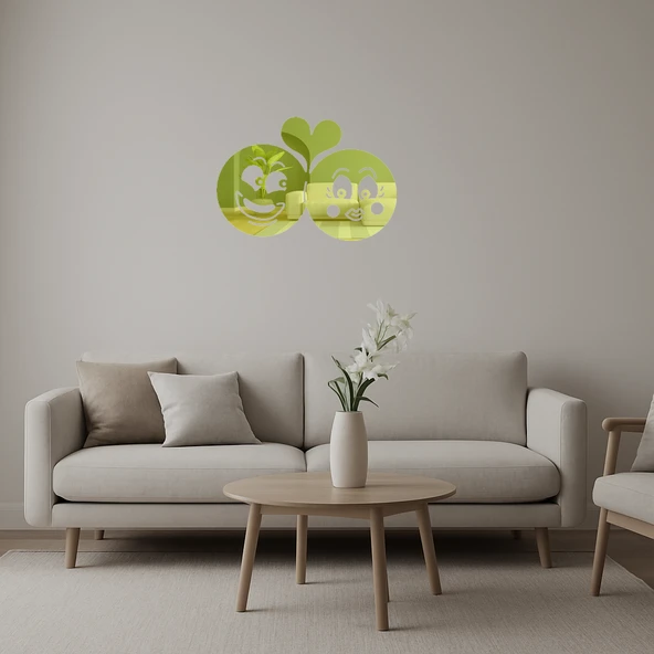 Romantik Çift Emoji  Dekoratif Altın Aynalı Tablo