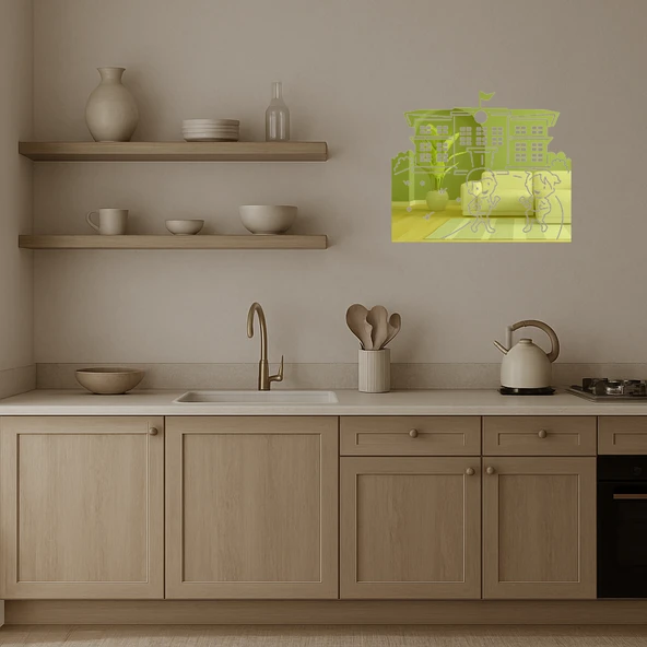 Öğrencili Okul Binası Dekoratif Altın Aynalı Tablo - 3