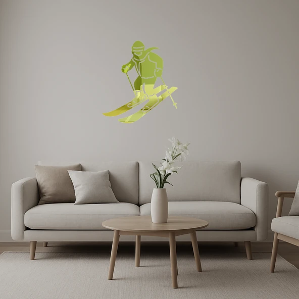 Kayakçı Kış Sporları Temalı Duvar Altın Aynalı Tablosu ürün görseli 1