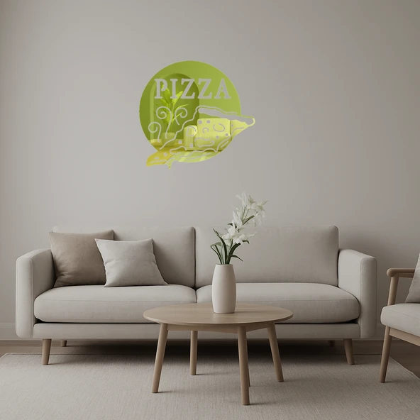 Lezzetli Pizza Logo Tasarımı İç Mekan Dekoratif Altın Aynalı Tablo ürün görseli 1