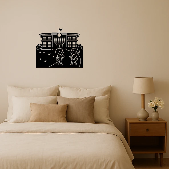 Öğrencili Okul Binası Dekoratif Tablo