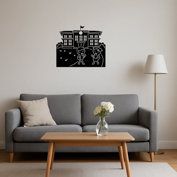 Öğrencili Okul Binası Dekoratif Tablo - 4