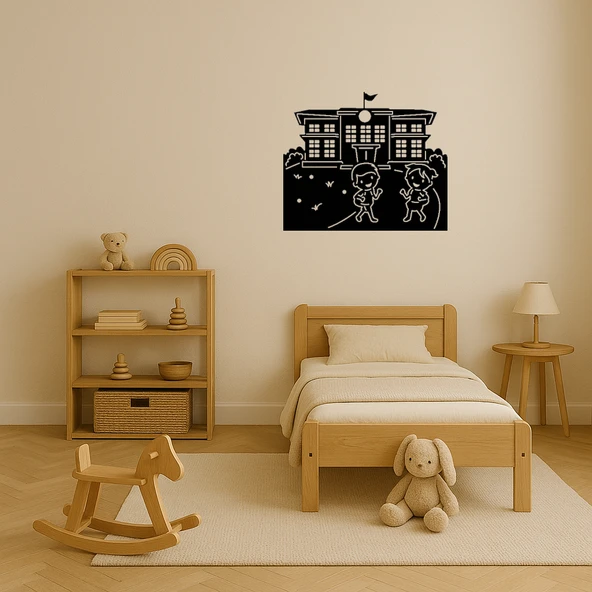 Öğrencili Okul Binası Dekoratif Tablo - 3