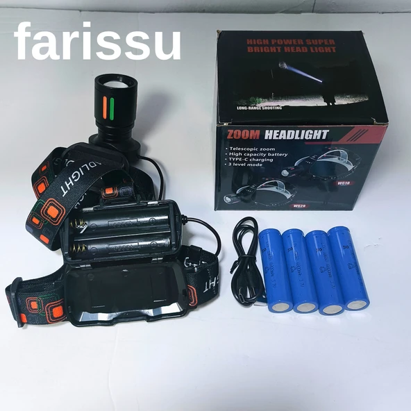 25-30W 6800mAh Zoomlu Kafa Feneri – 1000 Lümen, 1 KM Menzil, 4 Adet 18650 Pil yedek pilli - 3
