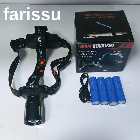 25-30W 6800mAh Zoomlu Kafa Feneri – 1000 Lümen, 1 KM Menzil, 4 Adet 18650 Pil yedek pilli - 2