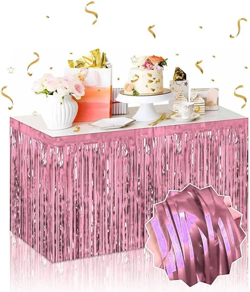 Kendinden Yapışkanlı Rose Gold Metalize Püsküllü Masa Eteği ürün görseli 1