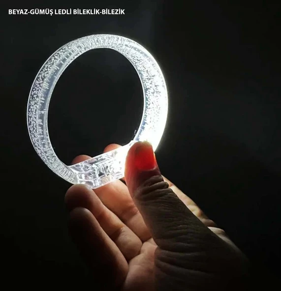 Beyaz-Gümüş Led Işıklı Baskı Yapılabilen Pilli Bileklik Bilezik - 1