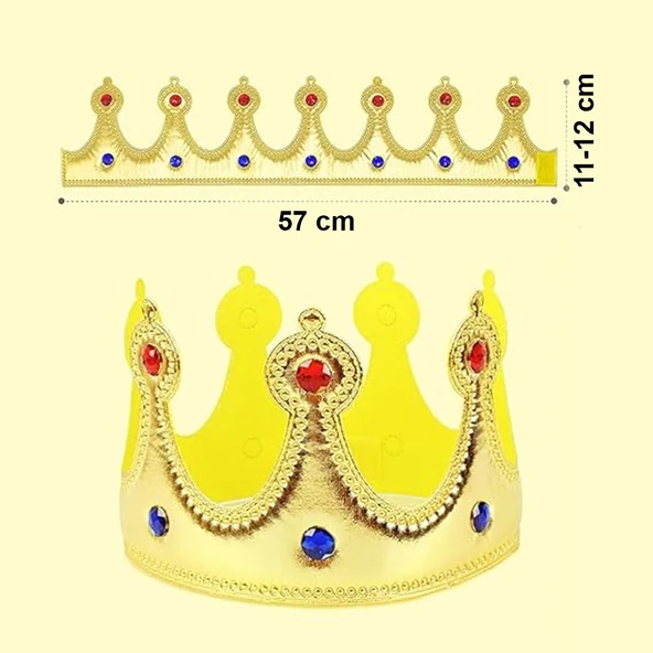 Altın Renk Eva Malzemeden İmal Çocuk Kral Tacı 57 cm - Resim 3