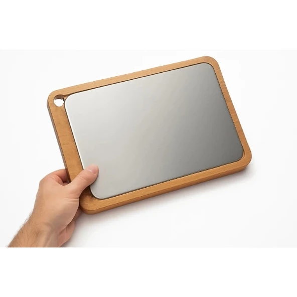 Ahşap Paslanmaz Çelik Kesim Ve Sunum Tahtası ürün görseli 1