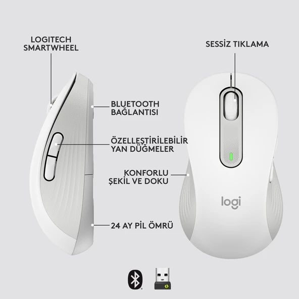 LOGİTECH M650 SİGNATURE KABLOSUZ MOUSE BEYAZ 910-006255 - Resim 6