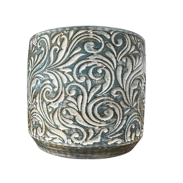 Bitki Tasarımı Ev dekorasyon Mavi Eskitme Çiçek Desen Beton Saksı Çiçeklik Saksılık - Resim 3