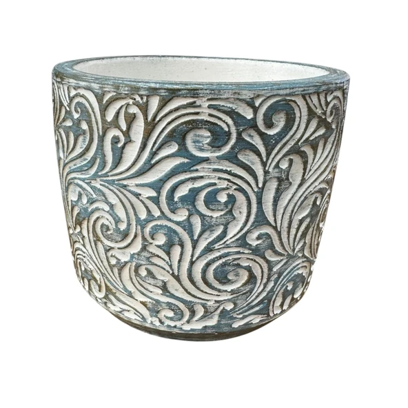 Bitki Tasarımı Ev dekorasyon Mavi Eskitme Çiçek Desen Beton Saksı Çiçeklik Saksılık - Resim 4