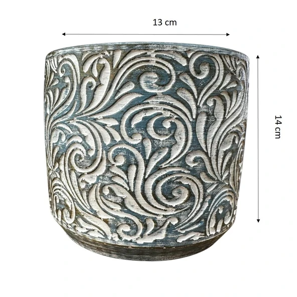Bitki Tasarımı Ev dekorasyon Mavi Eskitme Çiçek Desen Beton Saksı Çiçeklik Saksılık - Resim 2