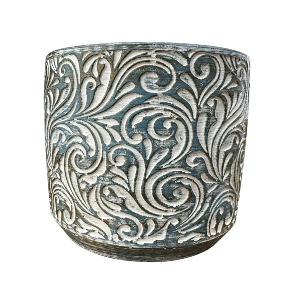 Bitki Tasarımı Ev dekorasyon Mavi Eskitme Çiçek Desen Beton Saksı Çiçeklik Saksılık ürün görseli