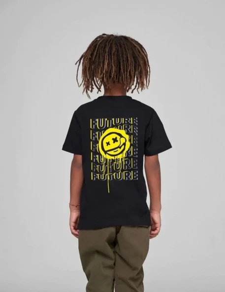 Çocuk Unisex Baskılı T-Shirt - Siyah - Resim 2