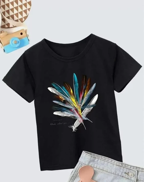 Kız Çocuk Baskılı T-Shirt- Siyah - 1