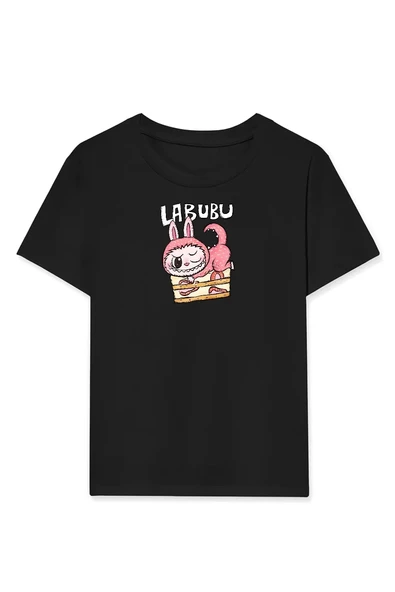 Kız Labubu Çocuk Baskılı T-Shirt - Siyah ürün görseli 1