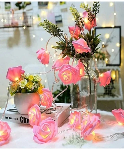 Brokoli Home 2,5 Metre Gül Tasarım Dekoratif Işık Zinciri 20 Adet gül Romantik Gül Led Işık Pembe - 2