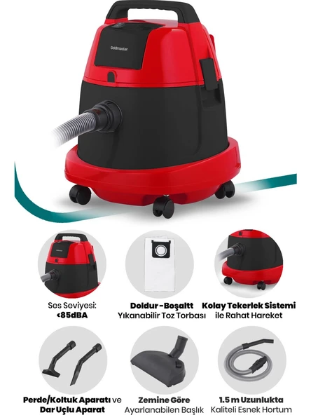 Goldmaster Tozkoparan 2200 Watt Islak Kuru 20 Litre Kapasiteli Yıkanabilir Toz Torbalı Küre Elektrikli Süpürge - 2