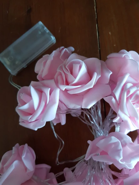 Brokoli Home 2,5 Metre Gül Tasarım Dekoratif Işık Zinciri 20 Adet gül Romantik Gül Led Işık Pembe - 5
