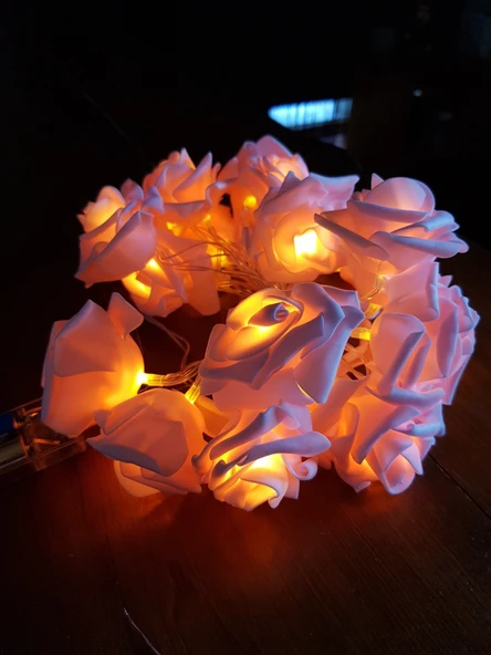 Brokoli Home 2,5 Metre Gül Tasarım Dekoratif Işık Zinciri 20 Adet gül Romantik Gül Led Işık Pembe - 4