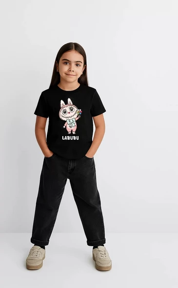 Kız Labubu Çocuk Baskılı T-Shirt - Siyah - Resim 2