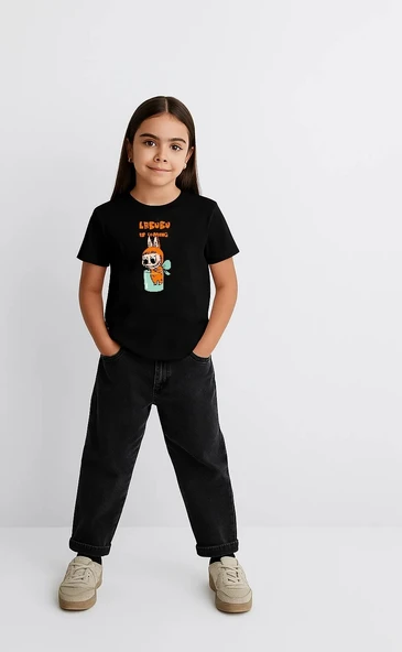 Kız Labubu Çocuk Baskılı T-Shirt - Siyah - Resim 2