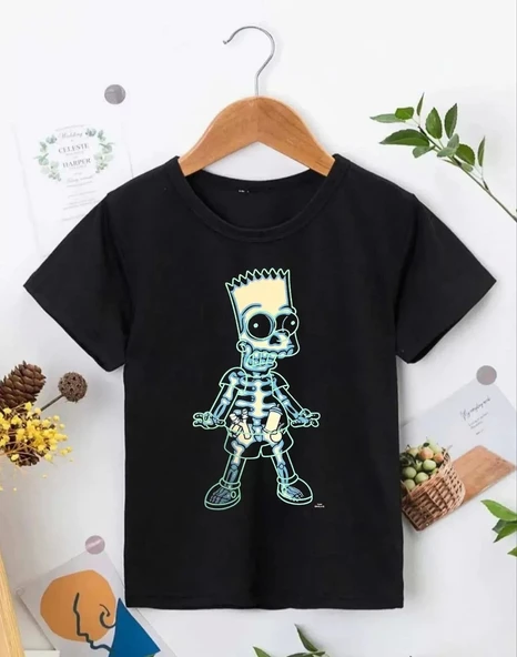 Bisiklet Yaka Kısa Kol Çocuk Baskılı T-Shirt - Siyah ürün görseli 1