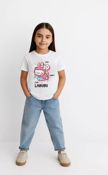 Kız Labubu Çocuk Baskılı T-Shirt - Beyaz - 2