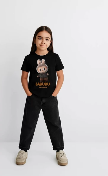 Kız Labubu Çocuk Baskılı T-Shirt - Siyah - Resim 2