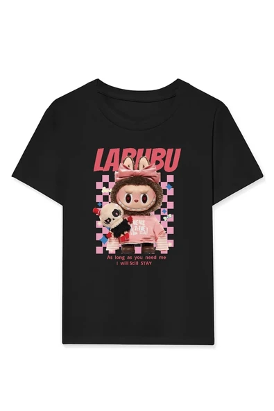 Kız Labubu Çocuk Baskılı T-Shirt - Siyah ürün görseli 1