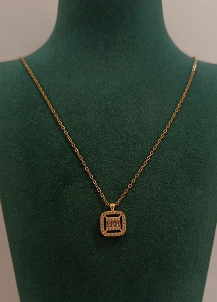 Monalisa Home Gold Renk Parlak Taş Figürlü Gösterişli Kolye ürün görseli 1