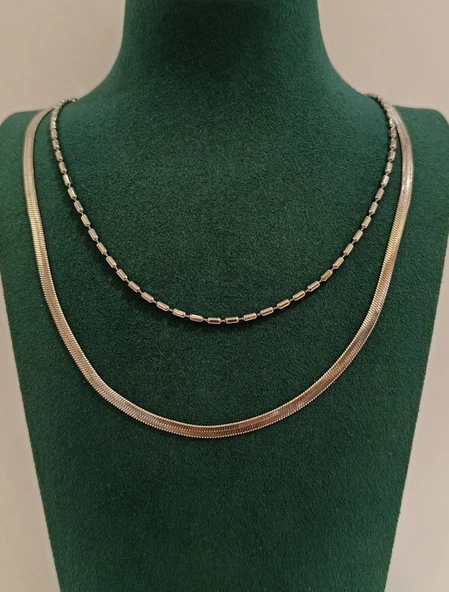 Monalisa Home Gümüş Renk Lüks Çift Zincir Figürlü Gösterişli Kolye ürün görseli 1